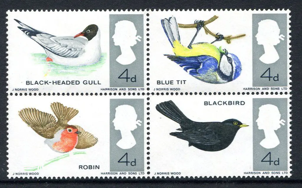 1966 4d Birds se-tenant block of 4 as above. Also ... Image 1++