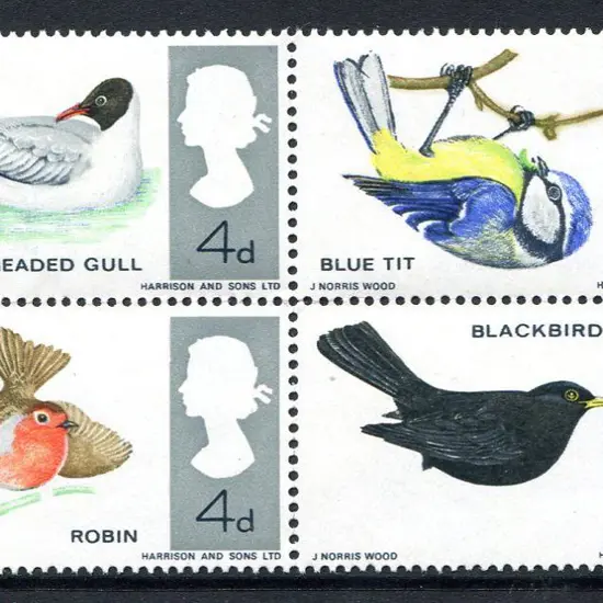 1966 4d Birds se-tenant block of 4 as above. Also ...