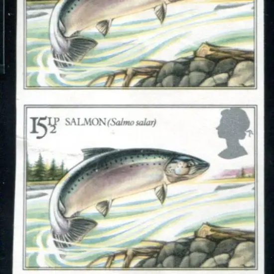 1983 15½p Salmon vertical imperforate pair with ...