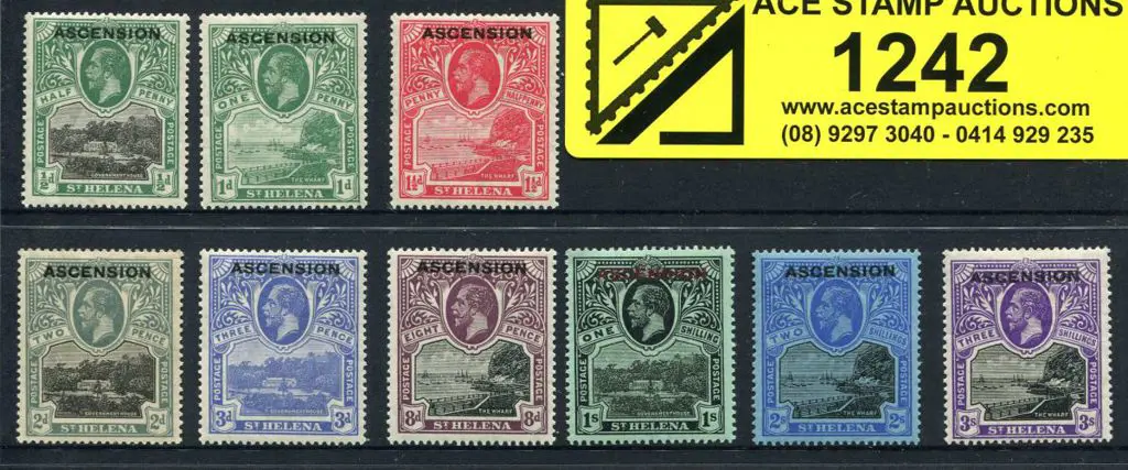 Ascension 1922 ½d to 3/- KGV ovptd set of 9. MVLH ... Image 1++