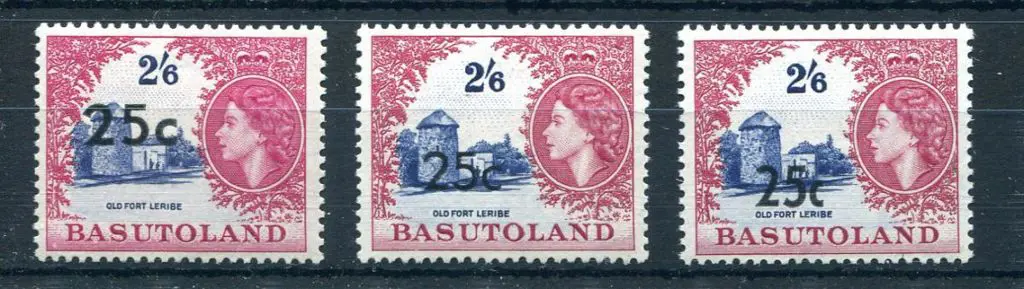 Basutoland 1961 25¢ on 2/6d with types I, II & III ... Image 1++