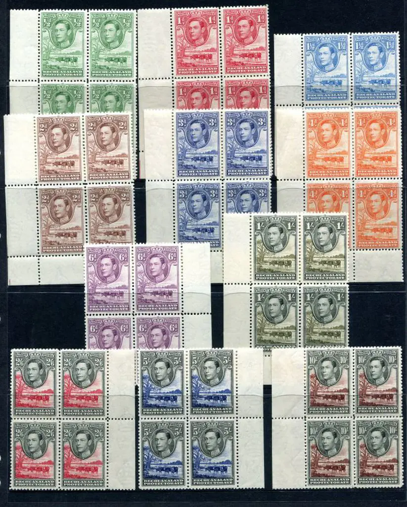 Bechuanaland 1938 KGVI set to 10/- in marginal MUH ... Image 1++