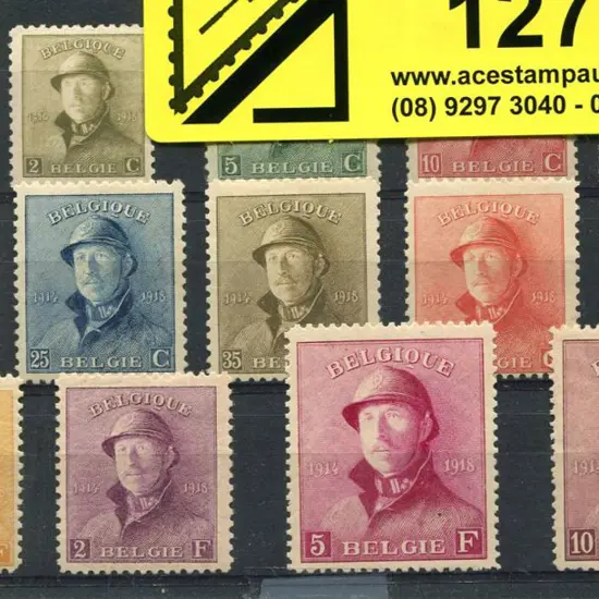 Belgium 1919/20 Albert I set of 14 to 10f. 2f & ...