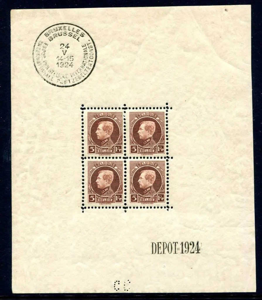 Belgium 1921/25 5f red-brown sheetlet of 4. This ... Image 1++