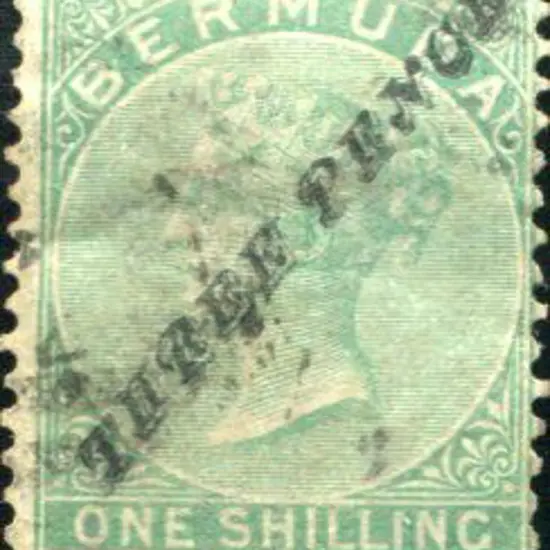 Bermuda 1874 "THREE PENCE" on 1/- green QV with ...
