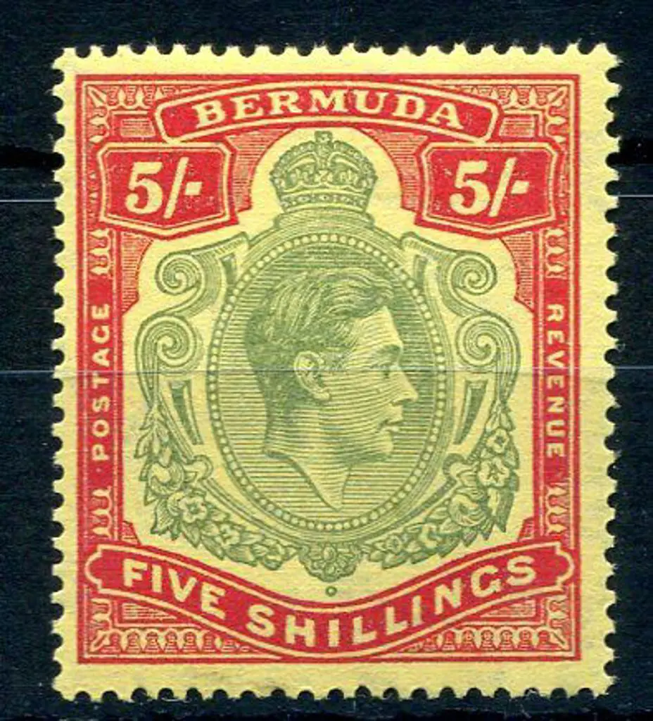 Bermuda 1942 5/-bronze green & carmine red/pale ... Image 1++