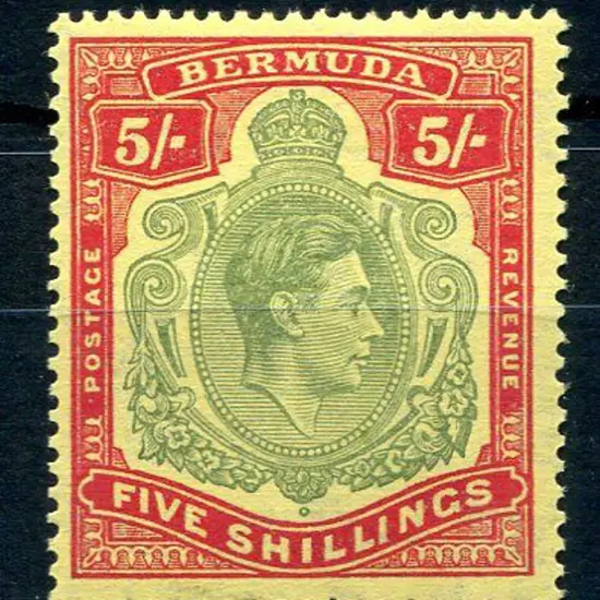 Bermuda 1942 5/-bronze green & carmine red/pale ...