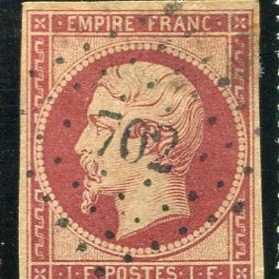 France 1853 1f carmine Napoleon imperf with four ...