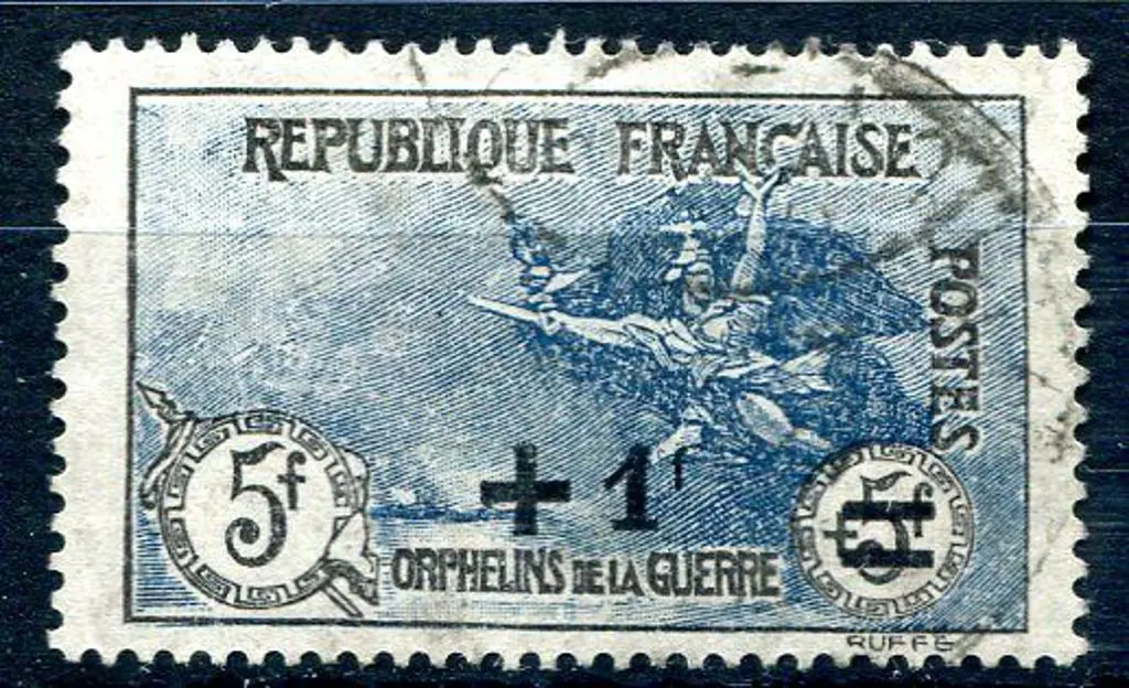France 1922 "1f" on 5f + 5f War Orphans surcharge. ... Image 1++