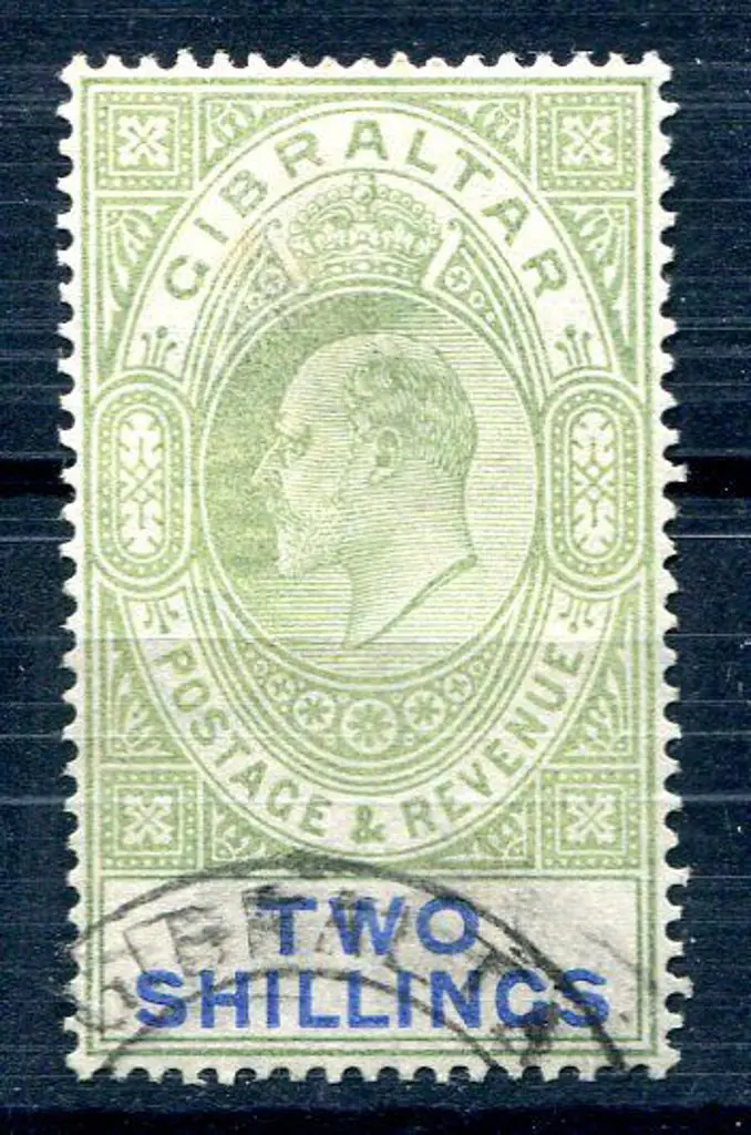 Gibraltar 1903 2/- green & blue KEVII with single ... Image 1++