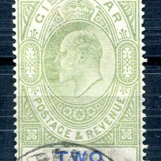 Gibraltar 1903 2/- green & blue KEVII with single ...
