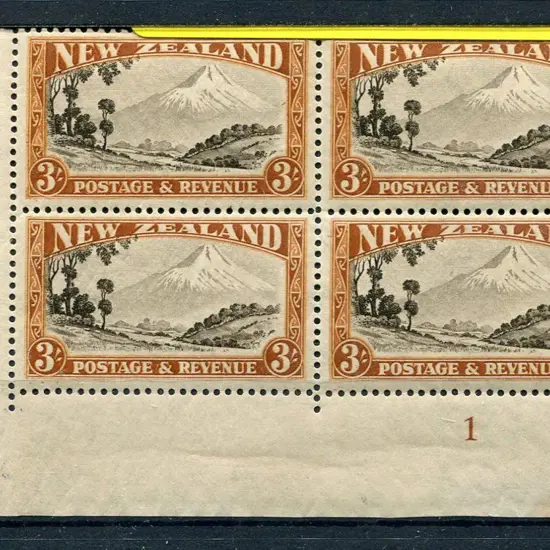 New Zealand 1935 3/- Mt Egmont single wmk, plate 1 ...
