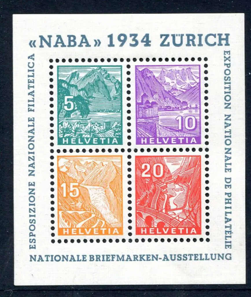 Switzerland 1934 NABA M/S. MLH. SG MS357, Cat. ... Image 1++