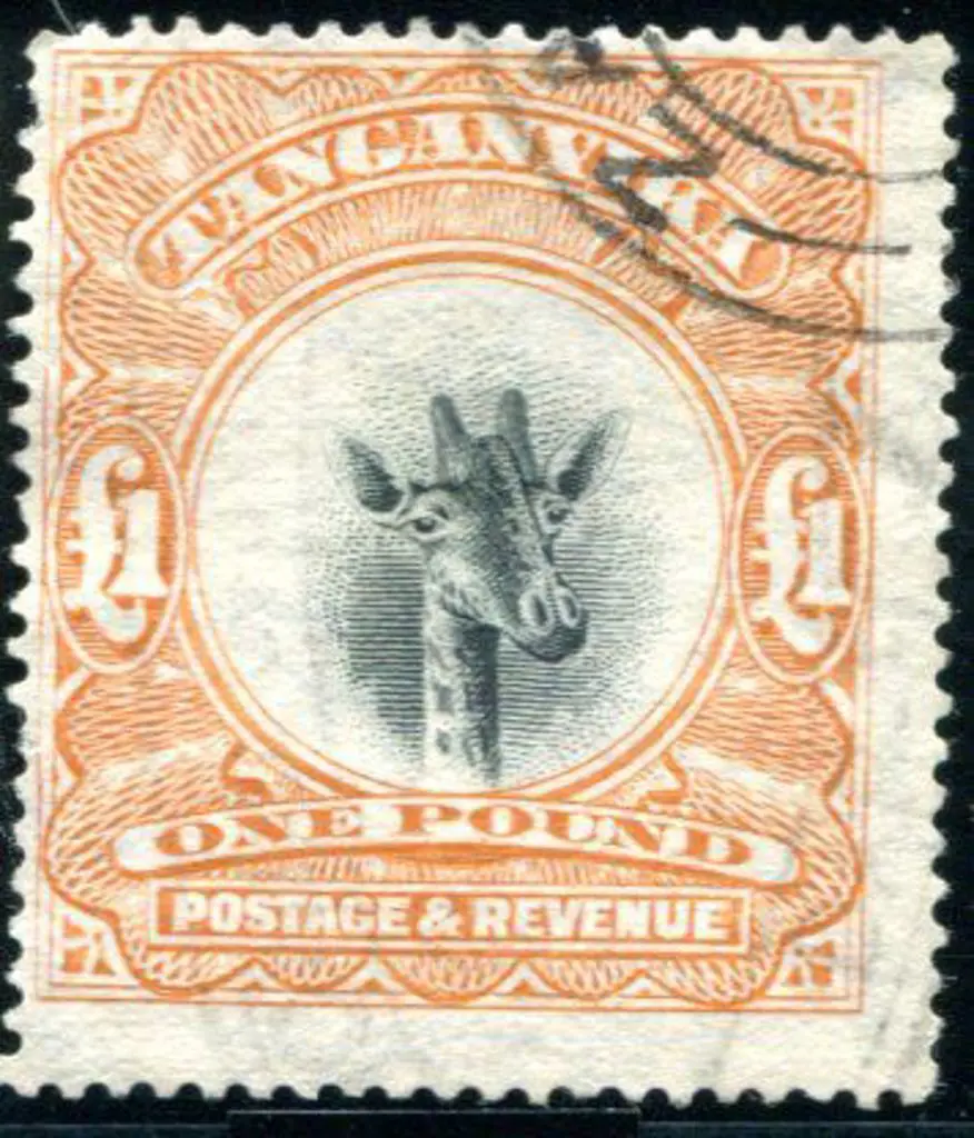Tanganyika 1922/24 £1 black & orange giraffe with ... Image 1++