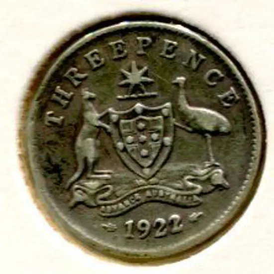 1922/21 3d overdate. Rarer than the 1930 Penny. Vg ...