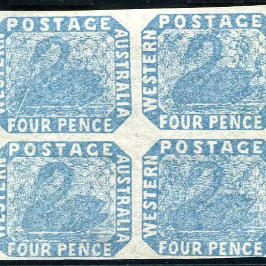 1854/55 4d pale blue block of 4 with "bleeding ...