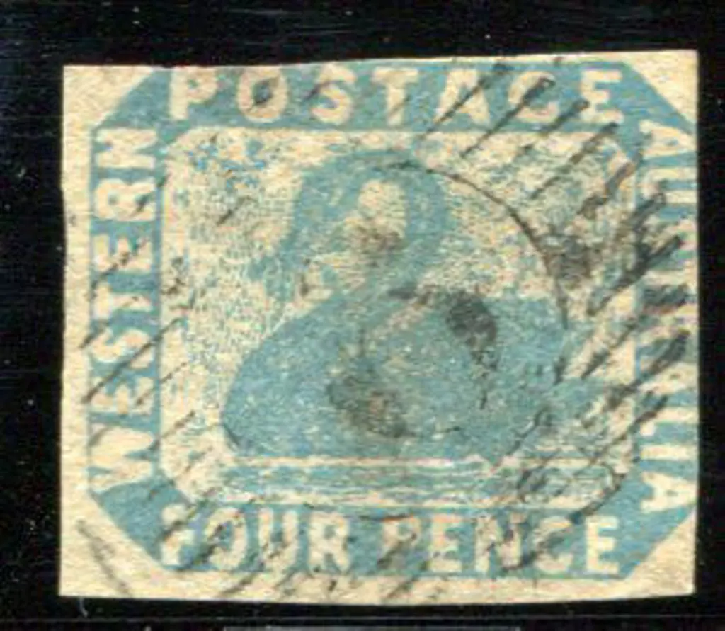 1854/55 4d pale blue swan F/U with light 15 bar 6 ... Image 1++