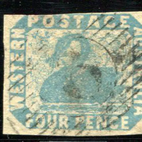 1854/55 4d pale blue swan F/U with light 15 bar 6 ...