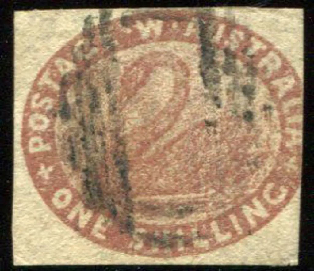 1854/55 1/- deep red brown imperf with 3 clear ... Image 1++