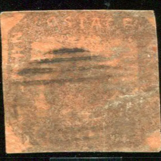 1858 2d brown-black on red "printed both sides" ...