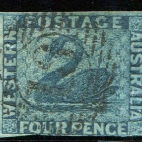 1860/64 4d blue with close to touching margins. A ...
