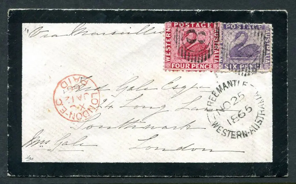 1865 (25th Nov) mourning cover Fremantle to London ... Image 1++