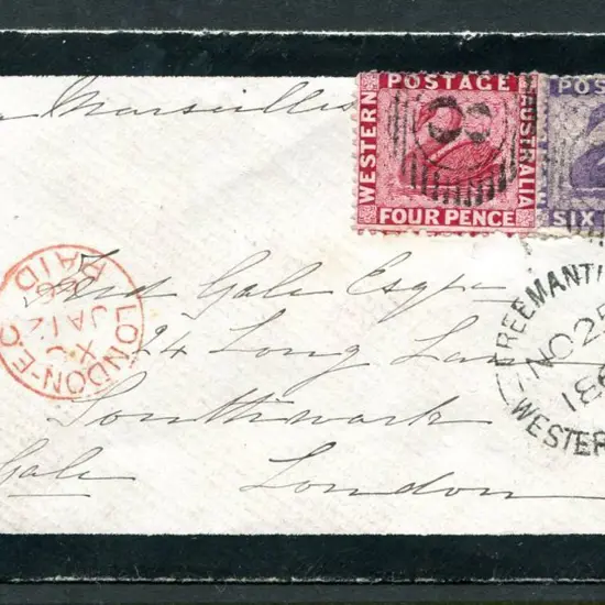 1865 (25th Nov) mourning cover Fremantle to London ...