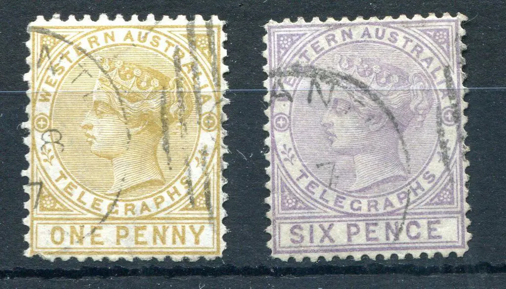 1879 1d bistre & 6d lilac, perf. 14 Telegraph pair ... Image 1++