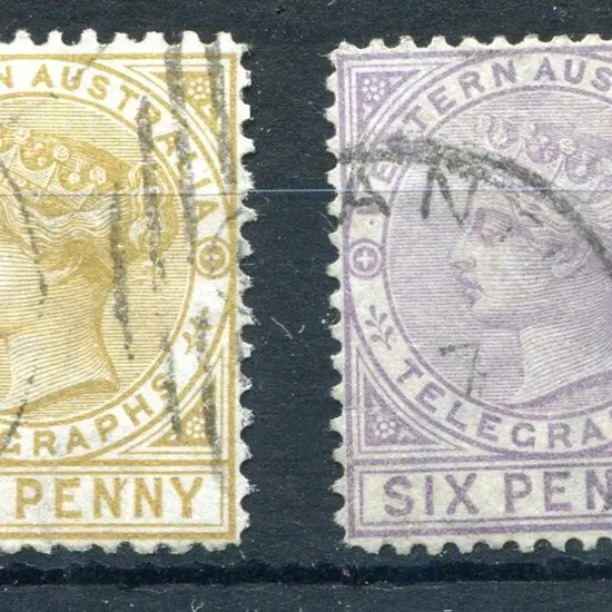 1879 1d bistre & 6d lilac, perf. 14 Telegraph pair ...
