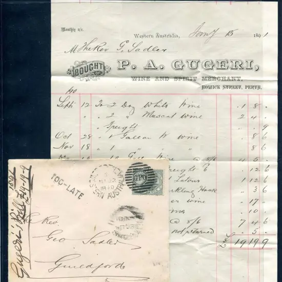 1890 (22nd Aug) env with 2d swan tied by Perth ...