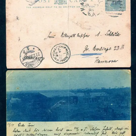 1892 1½d on 3d green swan Postcard (PC5) with a ...