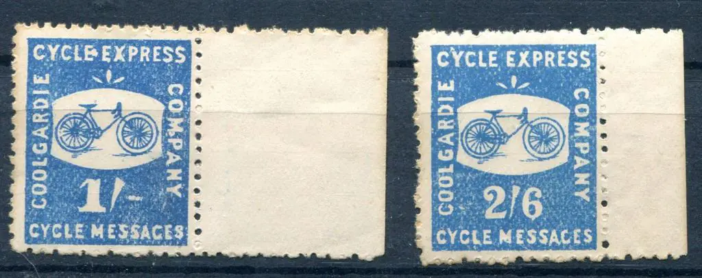 1893 1/- & 2/6d Coolgardie Cycle Express marginal ... Image 1++