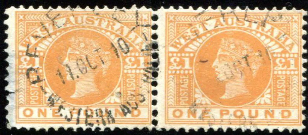 1902 £1 orange horizontal pair fine used with ... Image 1++