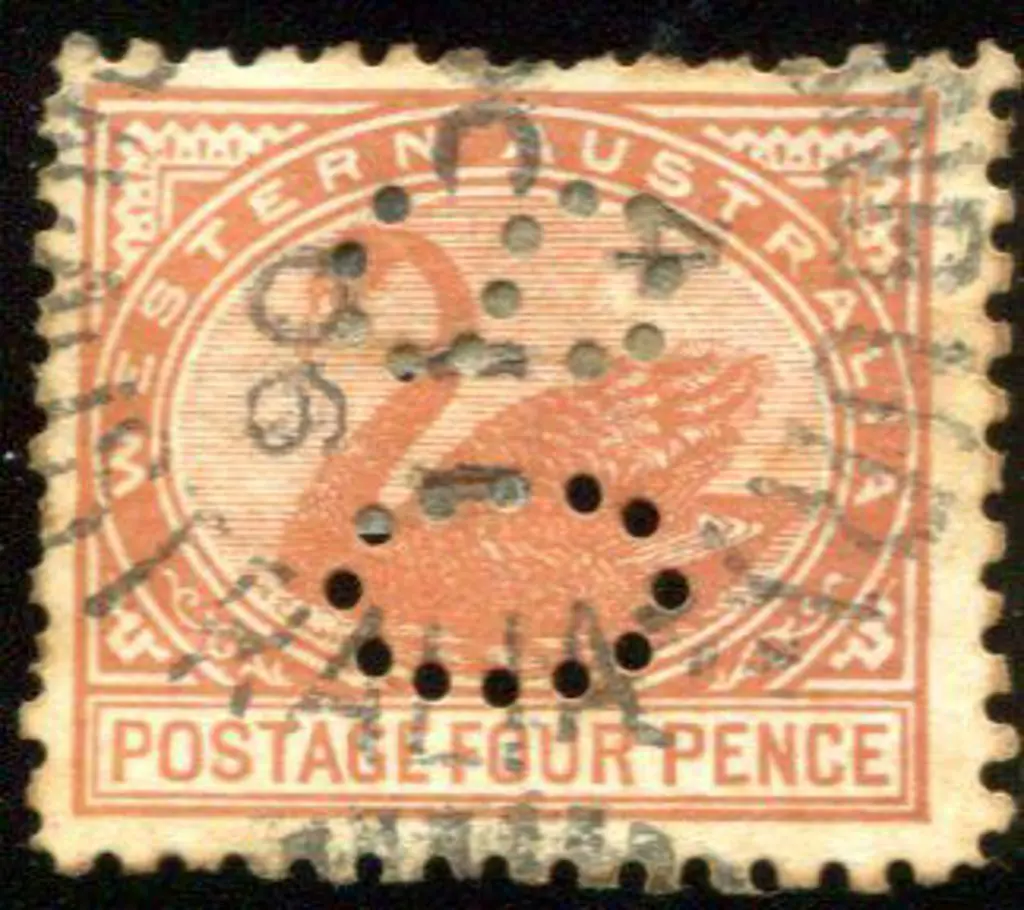 1905 4d yellow brown swan perf 11 perfined "OS". ... Image 1++
