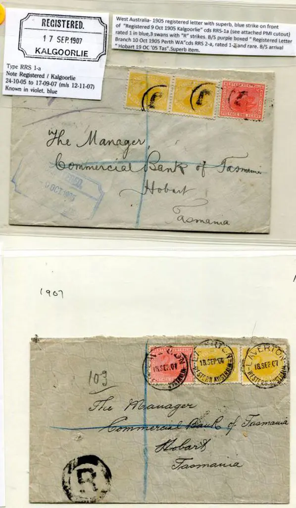 1905/07 Registered covers to Hobart from ... Image 1++
