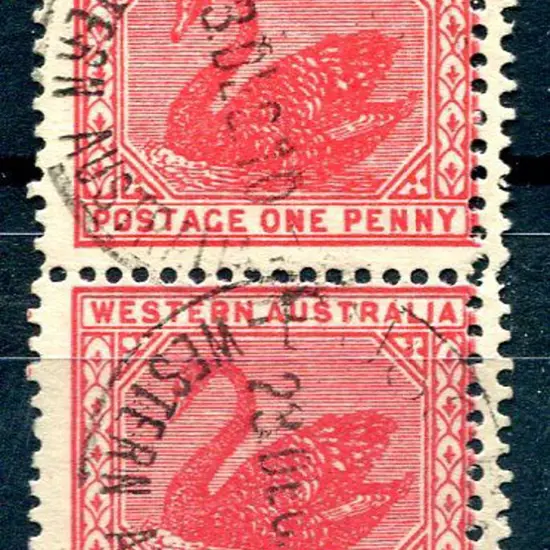 1905/12 1d rose-pink swan vert pair with double ...