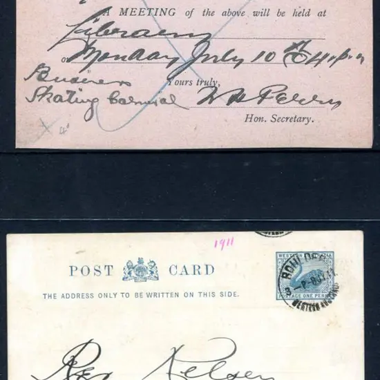 1911 (8th July) 1d blue swan Post Card (PC18) PTPO ...