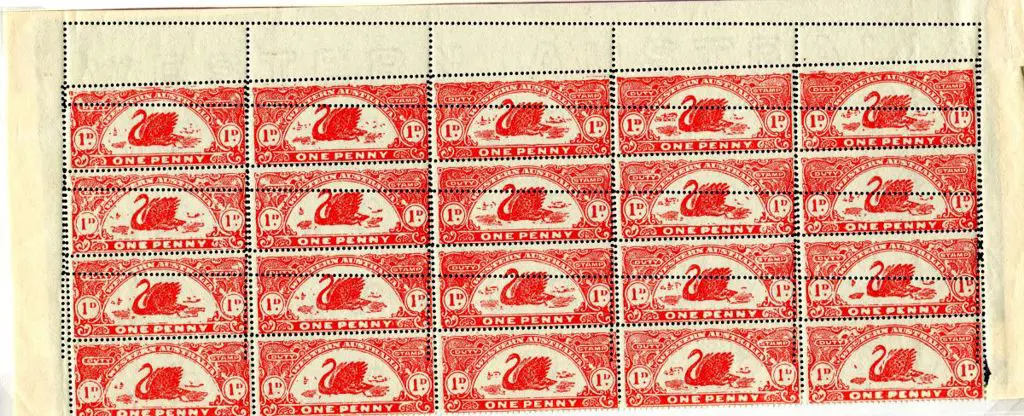 1922/30 1d red Revenue, perf. 14½x13½, block of 20 ... Image 1++