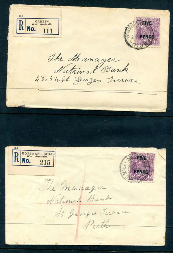 1930's 4½d violet KGV surcharged "FIVE PENCE" on ... Image 1++