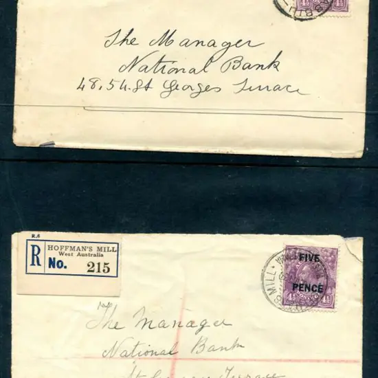 1930's 4½d violet KGV surcharged "FIVE PENCE" on ...