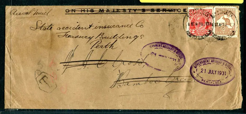 1931 (31st June) Airmail cover with ½d orange KGV ... Image 1++
