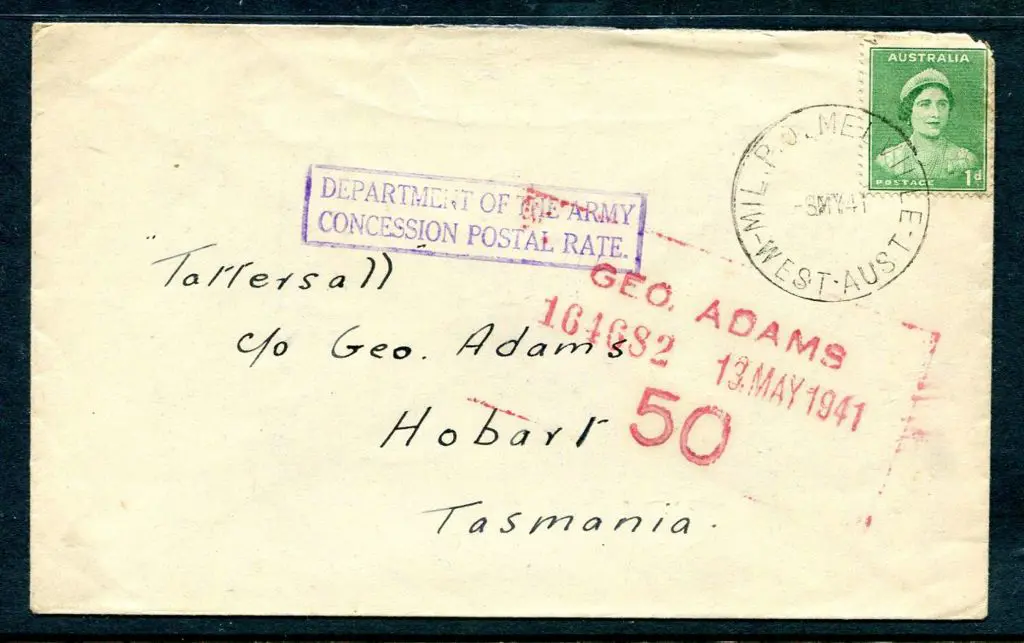 1941 (8th May) Mil P.O. Melville cds tying 1d QM ... Image 1++