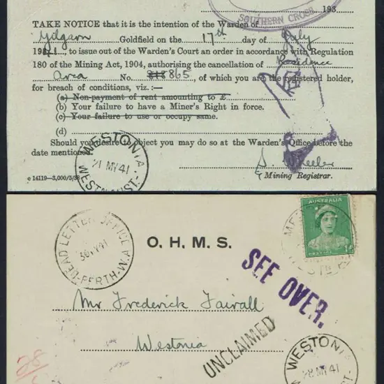1941 (19th May) OHMS advice postcard from the ...