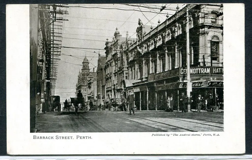 "Barrack Street, Perth" Austral Stores b&w c1905. ... Image 1++