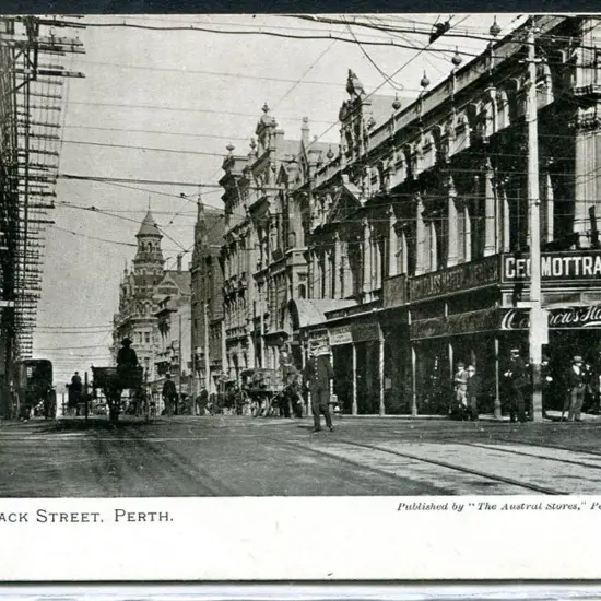 "Barrack Street, Perth" Austral Stores b&w c1905. ...