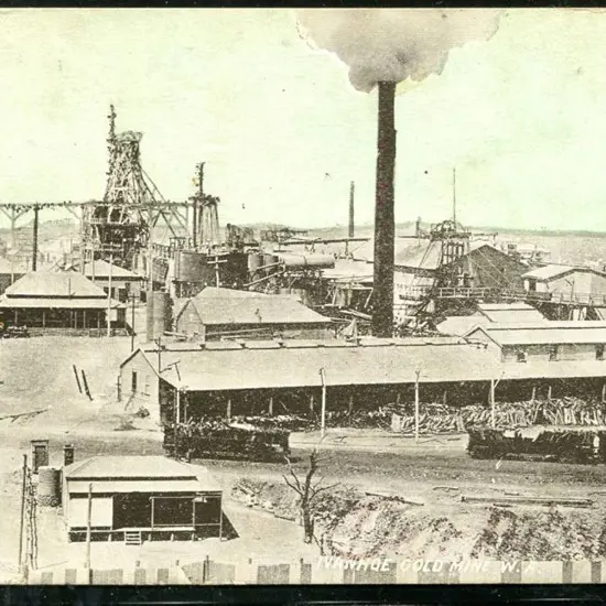 "Ivanhoe Gold Mine W.A." b&w with blue sky from ...