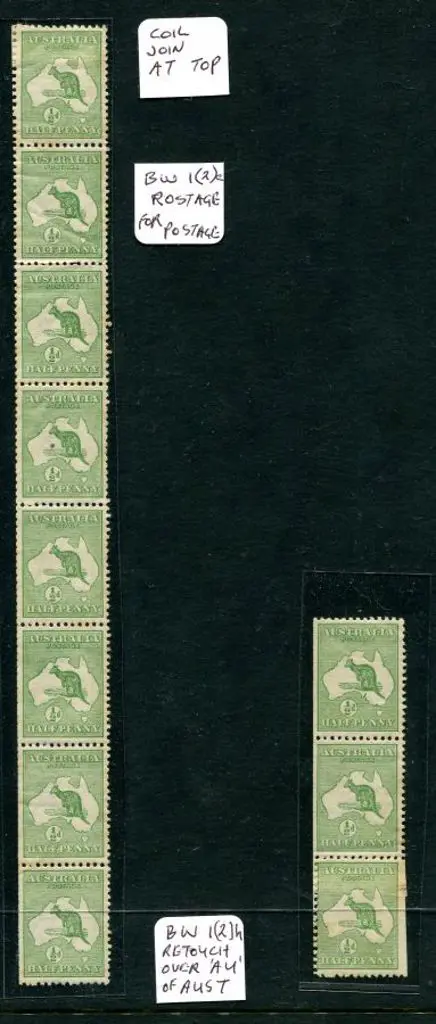 1913 1st Watermark ½d green broken coil strip of ... Image 1++