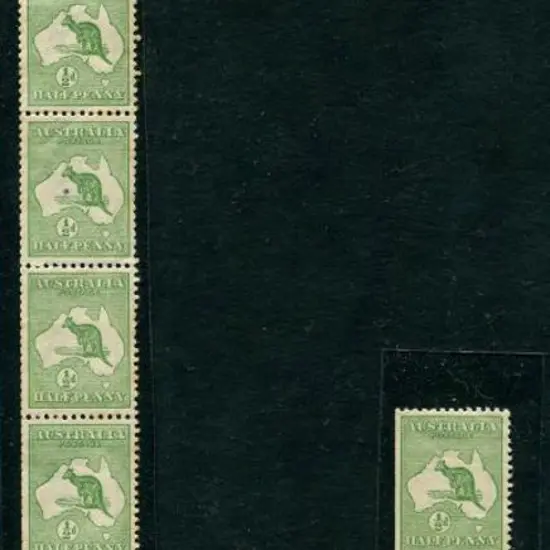 1913 1st Watermark ½d green broken coil strip of ...