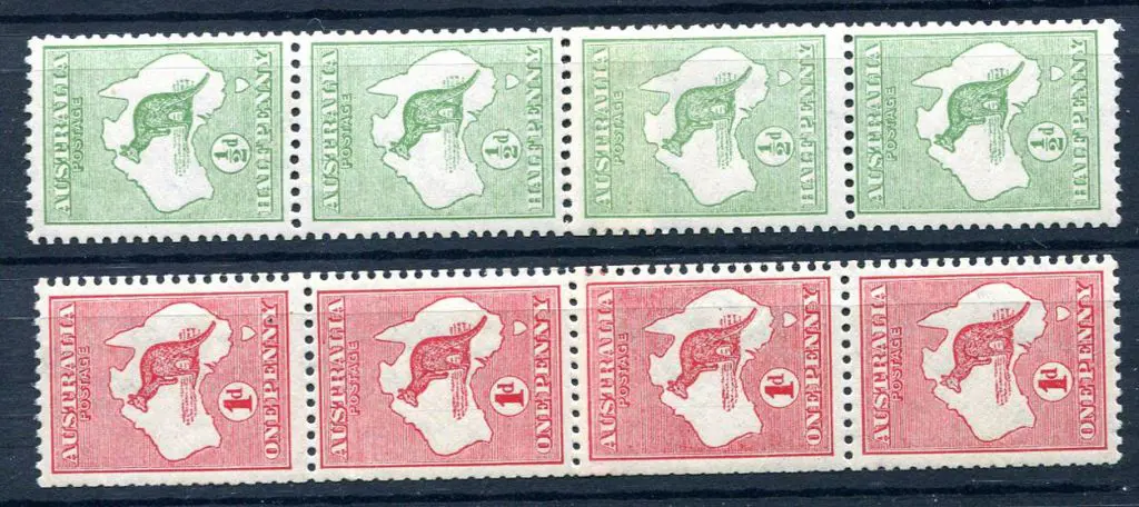 1913 1st Watermark ½d & 1d coil strips of 4 with ... Image 1++