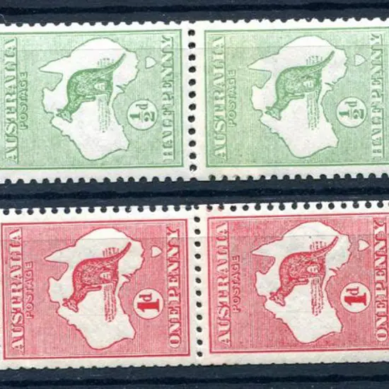 1913 1st Watermark ½d & 1d coil strips of 4 with ...